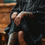 picture of a female judge showing a tattoo on her leg