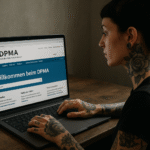 Tätowiererin recherchiert auf der Website des DPMA